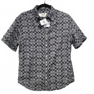 Coach Mens Signature Logo Chambray C3035 Shirt Blue XS NWT
